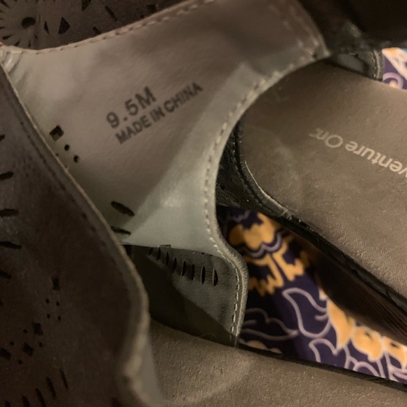 JBU platform black leather wedge sandals 9.5 - Picture 5 of 5